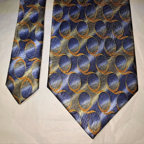 Vintage Screenplay by Martin Wong 💯 Silk Men's Necktie 60-63" x 4" Blue/Gold - Picture 5 of 8